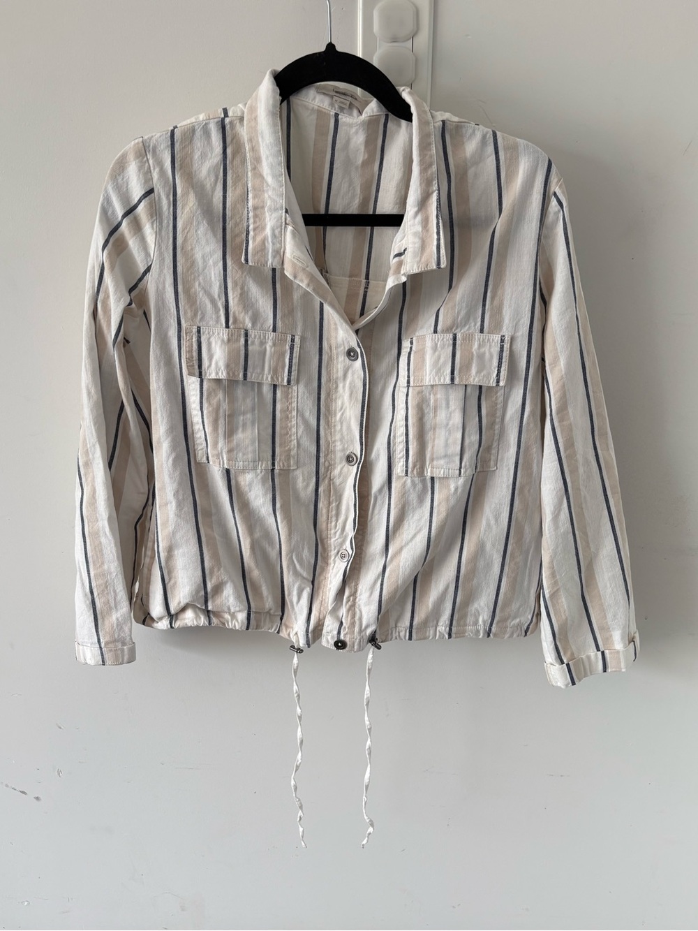 LOFT White Linen Striped Bomber Utility Jacket Lightweight Coastal Size M